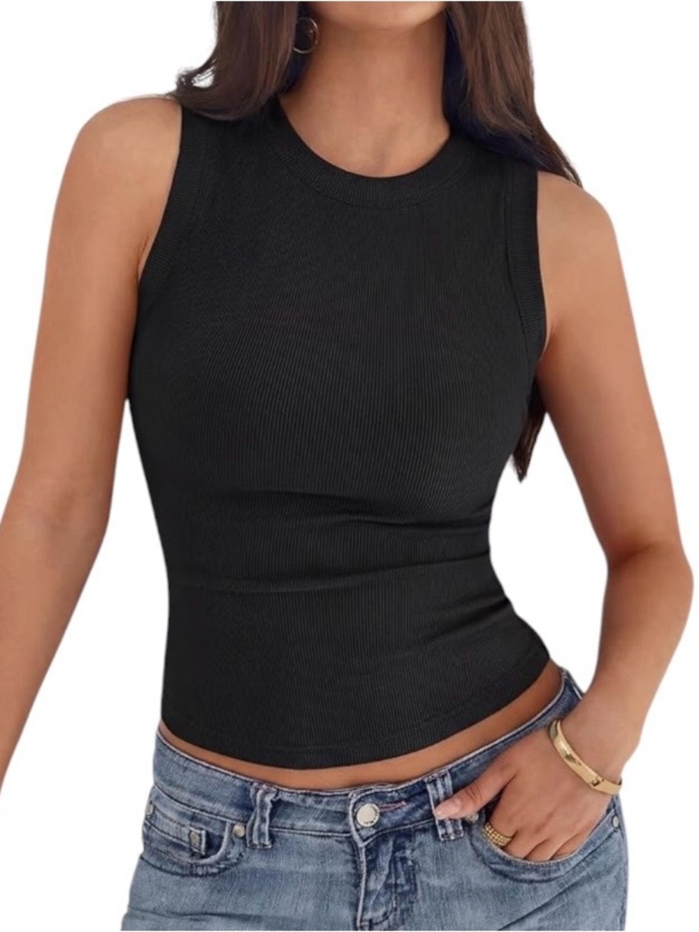 BTFBM Women's Black Ribbed
Ruched Side Sleeveless Tank Top
Size L